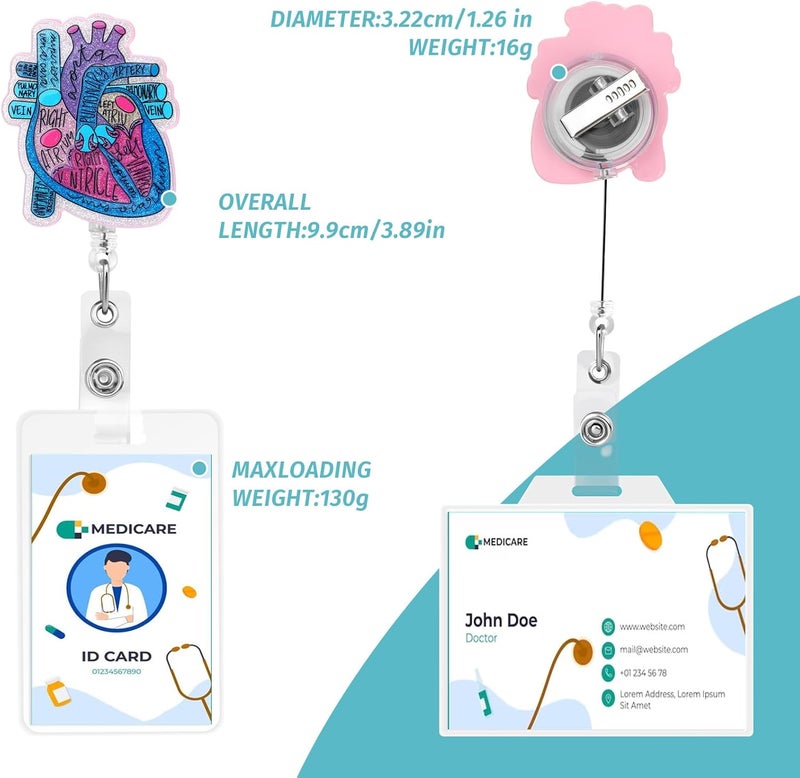 Dimeho Cardiac Badge Holder Heart Retractable Reel ID Card Clip Anatomy Funny Nurse Name Tag Holder Pediatrics Nursing Badge Alligator Clips for Doctor Student Teacher Medical Assistant (Blue Purple) - Image 4