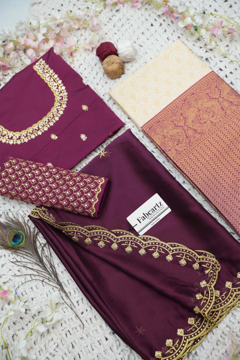 Fabcartz Beautiful Unstitch South Indian Lehenga Choli for Women | GT132 (Cream Purple) - Image 3