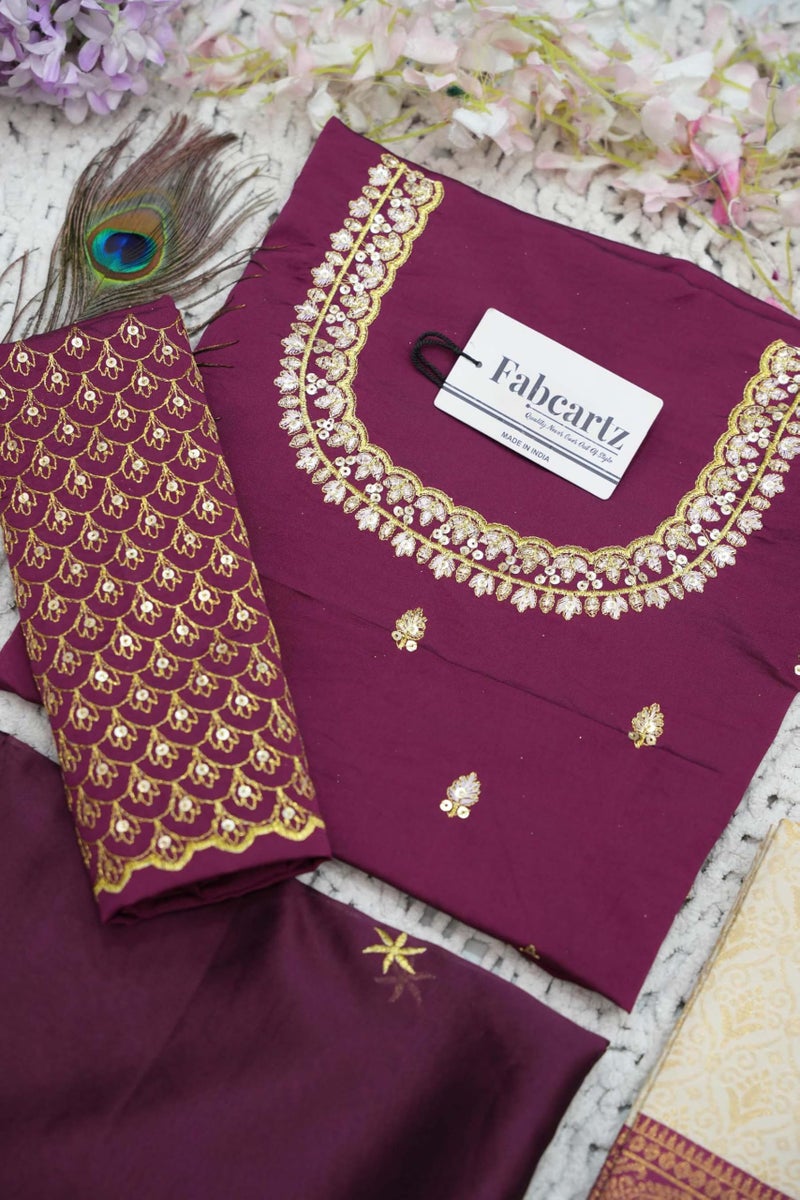 Fabcartz Beautiful Unstitch South Indian Lehenga Choli for Women | GT132 (Cream Purple) - Image 5