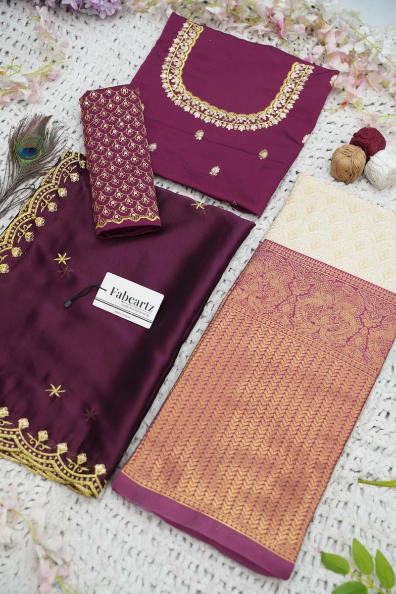Fabcartz Beautiful Unstitch South Indian Lehenga Choli for Women | GT132 (Cream Purple) - Image 4