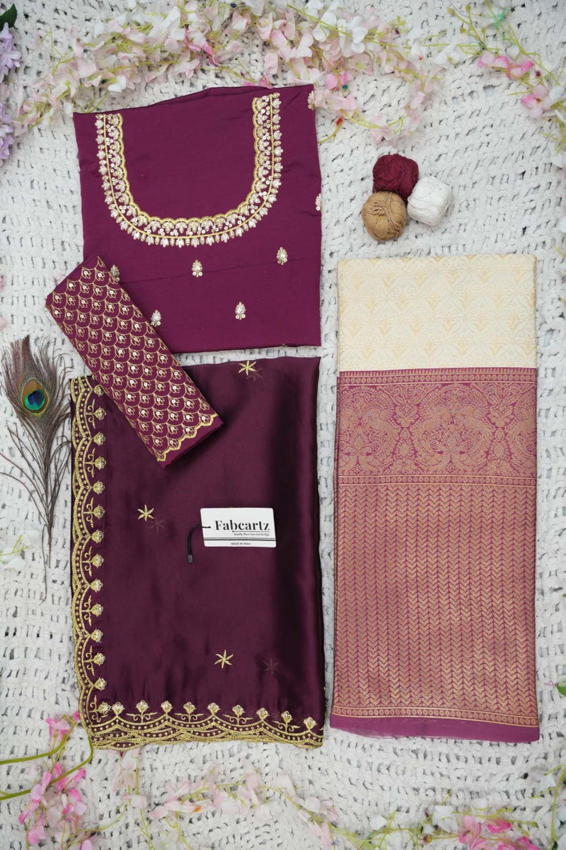 Fabcartz Beautiful Unstitch South Indian Lehenga Choli for Women | GT132 (Cream Purple) - Image 2