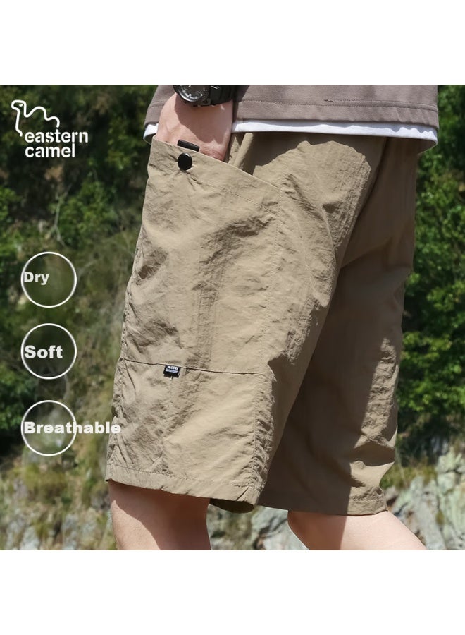 Eastern Camel Men's Summer Thin Breathable Ice-feel Outdoor Sports Quick-drying Beach Shorts Five-point Shorts Khaki L - Image 1