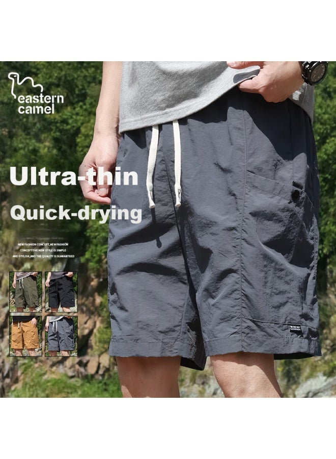 Eastern Camel Men's Summer Thin Breathable Ice-feel Outdoor Sports Quick-drying Beach Shorts Five-point Shorts Khaki L - Image 2