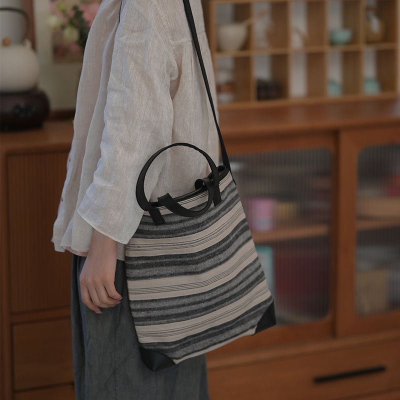 Casual Shoulder Crossbody Bag For Women, Large Capacity Stripesd Handheld Tote Bag, Canvas Bag, Work And Work Clothing Literary Bag - Image 4