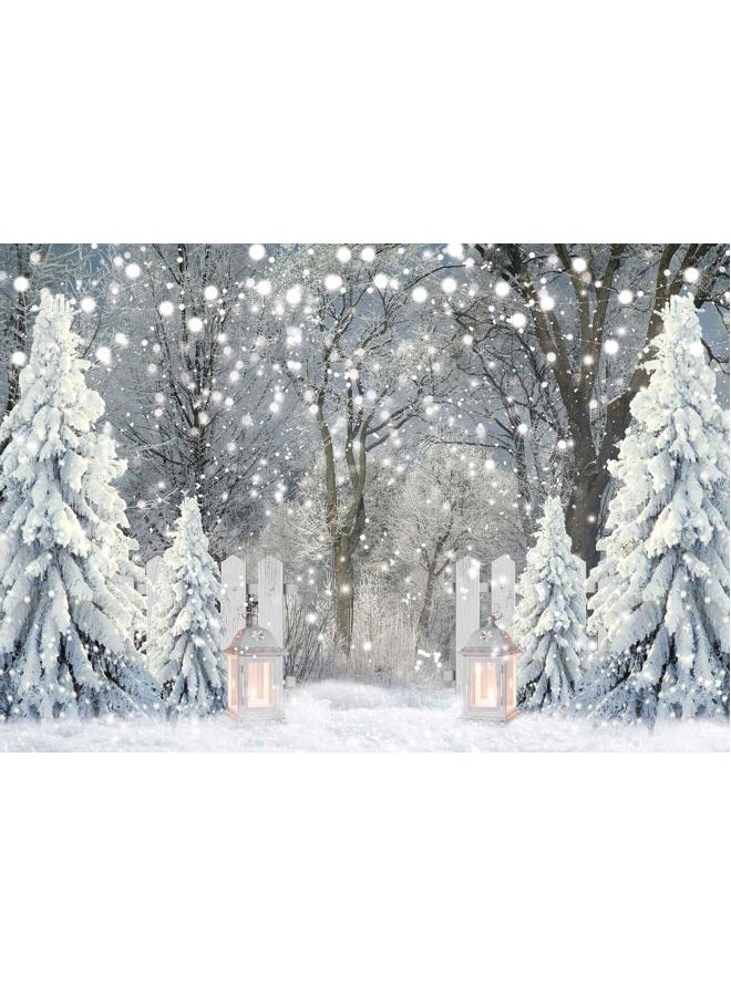 Msocio 7x5ft Polyester Winter Forest Backdrop Christmas Snowy Pine Tree Wonderland Photography Background for Xmas Holiday New Year Party Decorations Banner Portrait Studio Booth Photobooth Props - Image 1