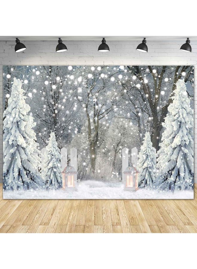 Msocio 7x5ft Polyester Winter Forest Backdrop Christmas Snowy Pine Tree Wonderland Photography Background for Xmas Holiday New Year Party Decorations Banner Portrait Studio Booth Photobooth Props - Image 2
