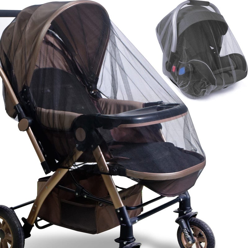 Sysmie Baby Stroller Mosquito Net 2 Pack Durable Mesh Protection for Bassinets Cradles Playards Pack N Plays Portable Mini Cribs Breathable Universal Fit Insect Barrier Black