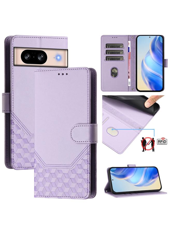 Zaboon For Google Pixel 8 Honeycomb Embossing RFID Leather Phone Case(Light Purple)