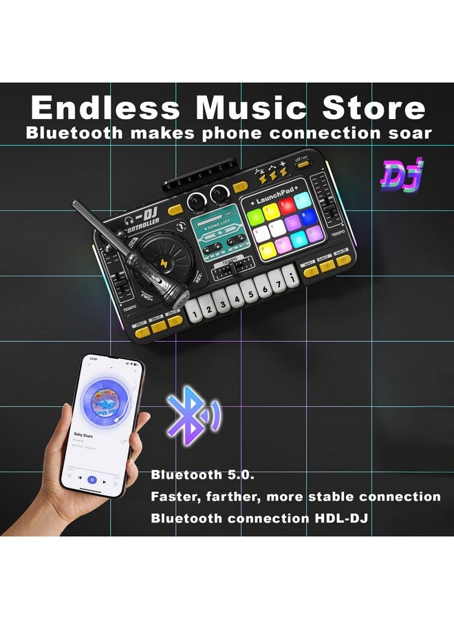 RedCrab Kids DJ Mixer Table with Microphone,Bluetooth,8 Piano Keys, LED Lights, Interactive Music Toy for Children, Musical DJ Set for Kids 3 4 5 6 7 8+ Birthday Gift(Black) - Image 5