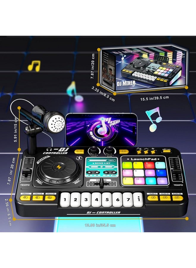 RedCrab Kids DJ Mixer Table with Microphone,Bluetooth,8 Piano Keys, LED Lights, Interactive Music Toy for Children, Musical DJ Set for Kids 3 4 5 6 7 8+ Birthday Gift(Black) - Image 2