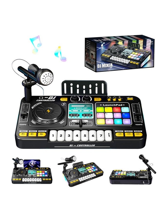 RedCrab Kids DJ Mixer Table with Microphone,Bluetooth,8 Piano Keys, LED Lights, Interactive Music Toy for Children, Musical DJ Set for Kids 3 4 5 6 7 8+ Birthday Gift(Black) - Image 1
