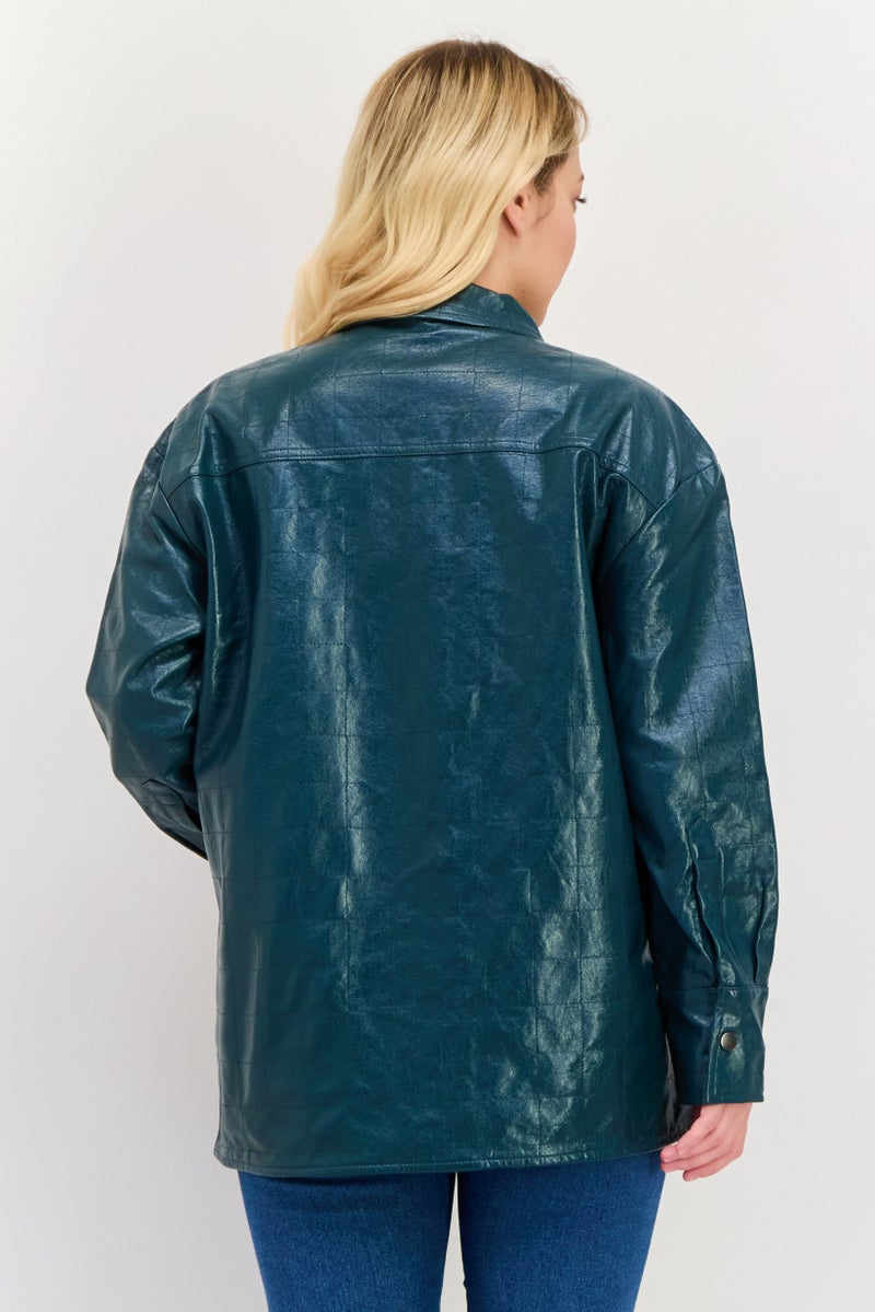 4th & Reckless Women Spread Collar Long Sleeve Textured Shirt, Dark Turquoise - Image 3