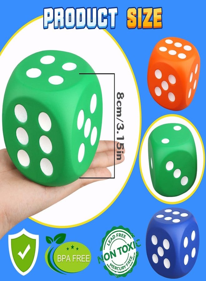Cybemaga 3 PCS Large Foam Dice Set, Jumbo 6-Sided Squishies Stress Relief Toys for Kids Adults, Colorful Giant Dice (Blue, Green, Orange) for Math Learning and Party Games - Image 2