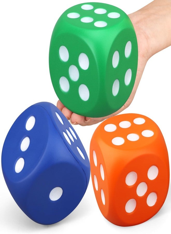 Cybemaga 3 PCS Large Foam Dice Set, Jumbo 6-Sided Squishies Stress Relief Toys for Kids Adults, Colorful Giant Dice (Blue, Green, Orange) for Math Learning and Party Games - Image 1