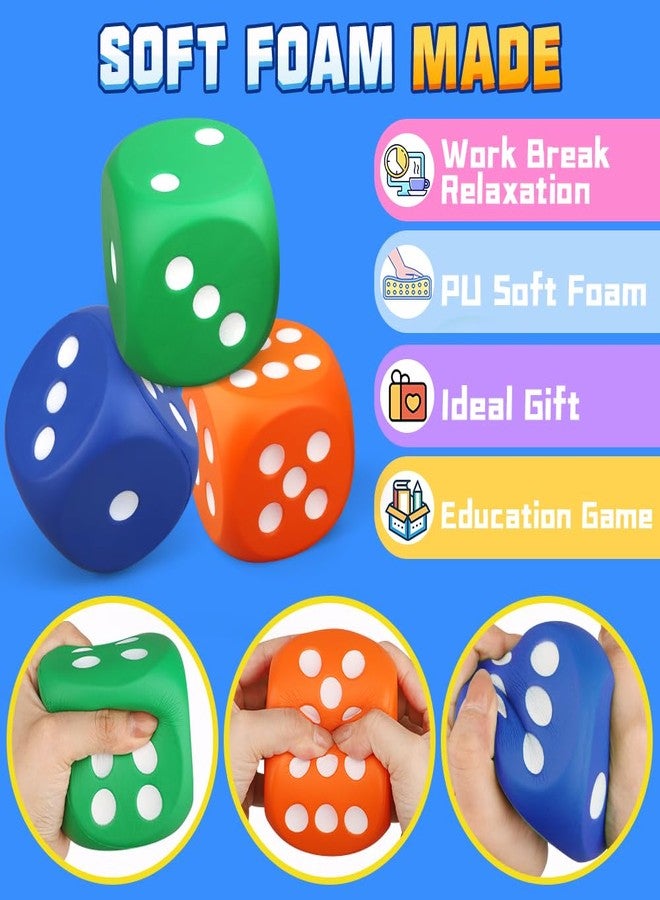 Cybemaga 3 PCS Large Foam Dice Set, Jumbo 6-Sided Squishies Stress Relief Toys for Kids Adults, Colorful Giant Dice (Blue, Green, Orange) for Math Learning and Party Games - Image 3