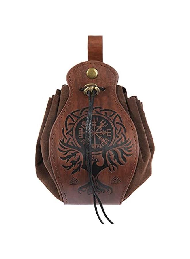Medieval Faux Leather Pouch, Portable Drawstring Purse, Vintage Belt Pouch Dice Bag For LARP Ren Faire  - Image 3