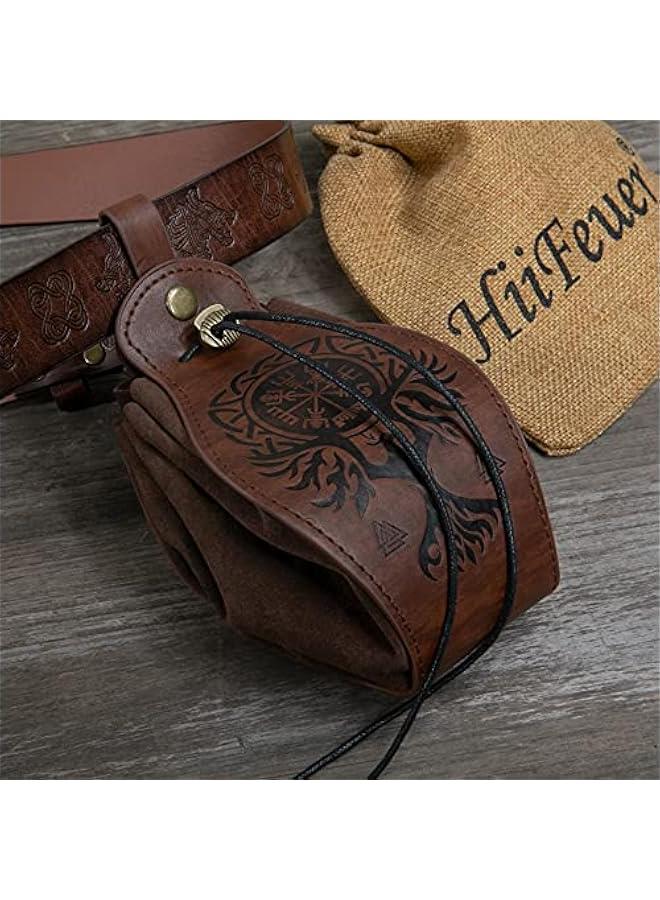 Medieval Faux Leather Pouch, Portable Drawstring Purse, Vintage Belt Pouch Dice Bag For LARP Ren Faire  - Image 4
