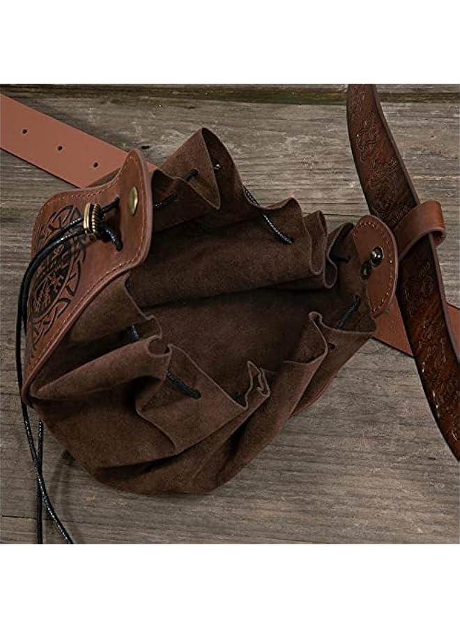 Medieval Faux Leather Pouch, Portable Drawstring Purse, Vintage Belt Pouch Dice Bag For LARP Ren Faire  - Image 5