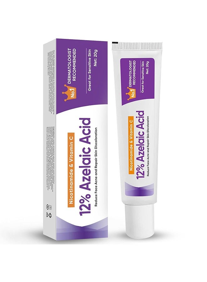 CARVENCHY 12% Azelaic Acid Cream，Hyaluronic Acid and Niacinamide, Relieves Redness, Dark Spots, Rosacea, Balances Excess Sebum, Brightening Face Skin Care Treatment for All Skin Types 20g - Image 1