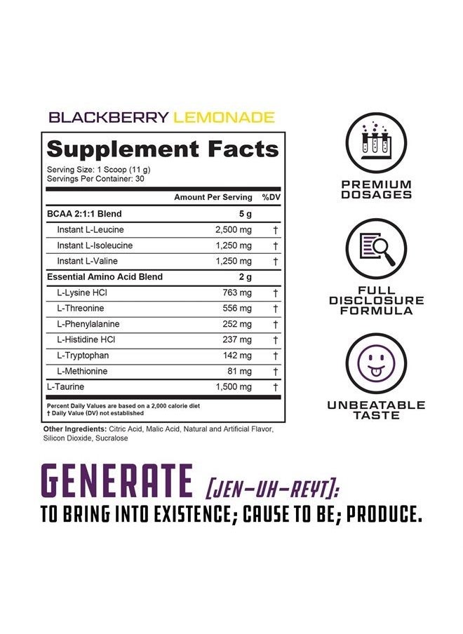 Cutler Nutrition - Ultimate BCAA EAAs Amino Acids Powder Generate Post Workout Recovery Drink Mix with 5g BCAA Powder and 2g Essential Amino Acids for Muscle Recovery | BlackBerry Lemonade (30 SVG) - Image 1
