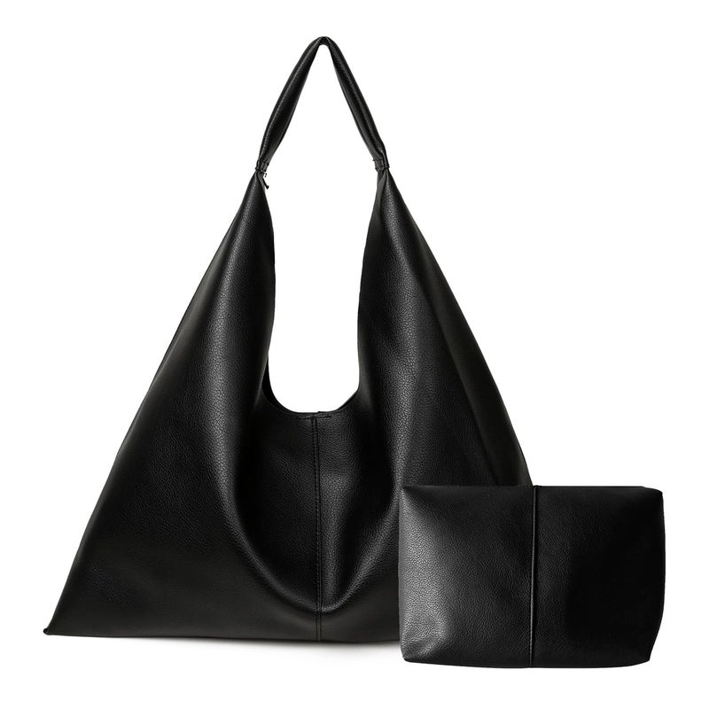 YLYYHH Leather Tote Bag, Oversized Hobo Bags, Large Tote Bag for Women Work, Vegan Leather Handbags Travel, Oversized Tote Handbag, Black - Image 1