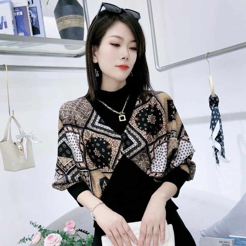Fashion Design Retro Elegant All-Match Korean-Style Long-Sleeved Stitching Loose Meat Covering New Internet Celebrity T-Shirt For Women - Image 3
