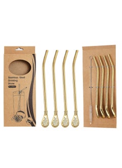 HILUKE Straw with Filtering Spoon 4 PCS Reusable Stainless Steel Drinking Straws with 2 PCS Cleaning Brushes for Yerba Mate Tea Bombilla, Gourd Loose Leaf Tea, Cocktail  - Image 2