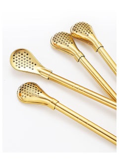 HILUKE Straw with Filtering Spoon 4 PCS Reusable Stainless Steel Drinking Straws with 2 PCS Cleaning Brushes for Yerba Mate Tea Bombilla, Gourd Loose Leaf Tea, Cocktail  - Image 3