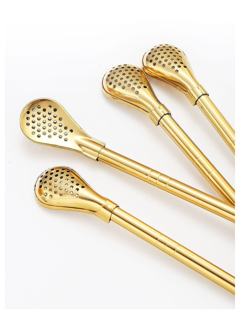 HILUKE Straw with Filtering Spoon 4 PCS Reusable Stainless Steel Drinking Straws with 2 PCS Cleaning Brushes for Yerba Mate Tea Bombilla, Gourd Loose Leaf Tea, Cocktail  - Image 3