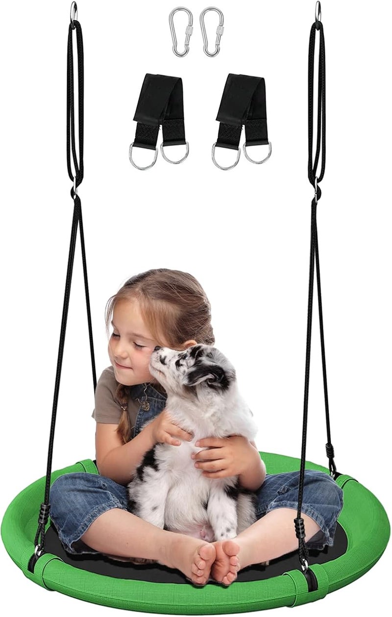 Ansionsol 24 Inch Saucer Tree Swing Set for Kids & Adults, Adjustable Flying Swing Seat for Backyard or Outdoor Playground, Green & Black - Image 1