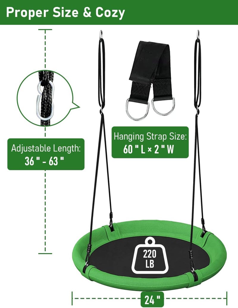 Ansionsol 24 Inch Saucer Tree Swing Set for Kids & Adults, Adjustable Flying Swing Seat for Backyard or Outdoor Playground, Green & Black - Image 3