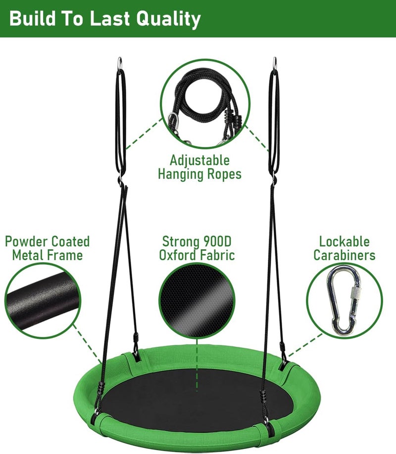 Ansionsol 24 Inch Saucer Tree Swing Set for Kids & Adults, Adjustable Flying Swing Seat for Backyard or Outdoor Playground, Green & Black - Image 2