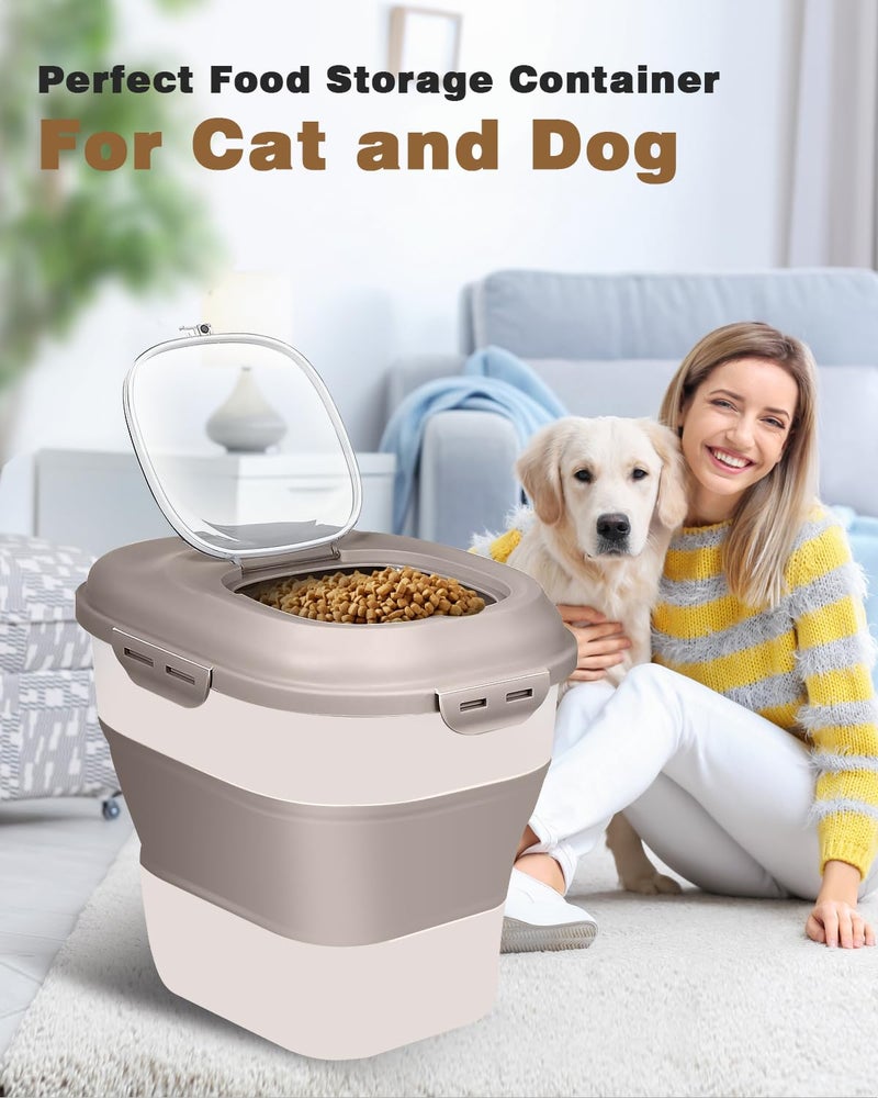 ANVS Dog Food Storage Container - Collapsible Dog Food Container with Airtight Lids, Scoop and 2.5L Small Pet Food Storage Container Dry Food For Dog, Cat and Other Pet Food (Khaki, 30 lbs) - Image 3