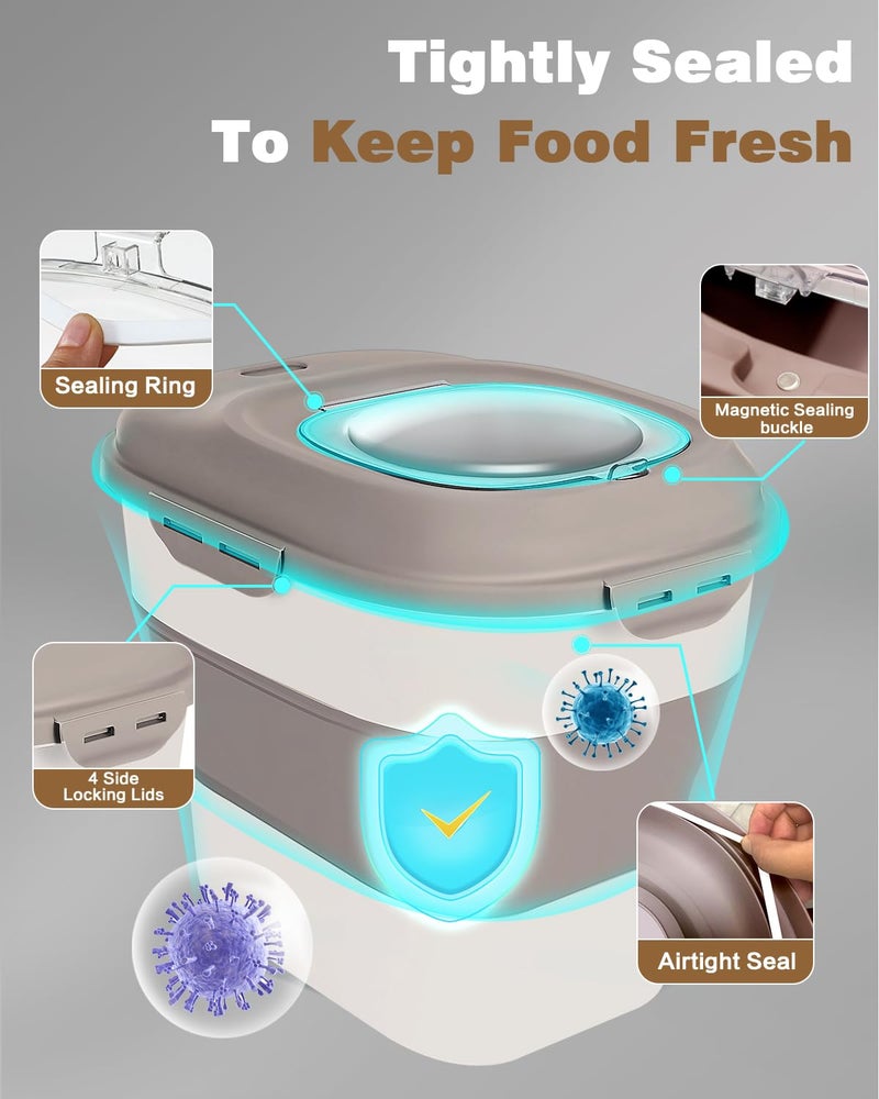 ANVS Dog Food Storage Container - Collapsible Dog Food Container with Airtight Lids, Scoop and 2.5L Small Pet Food Storage Container Dry Food For Dog, Cat and Other Pet Food (Khaki, 30 lbs) - Image 2