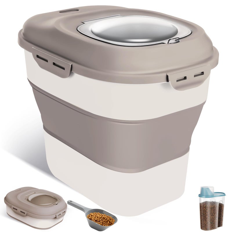 ANVS Dog Food Storage Container - Collapsible Dog Food Container with Airtight Lids, Scoop and 2.5L Small Pet Food Storage Container Dry Food For Dog, Cat and Other Pet Food (Khaki, 30 lbs) - Image 1