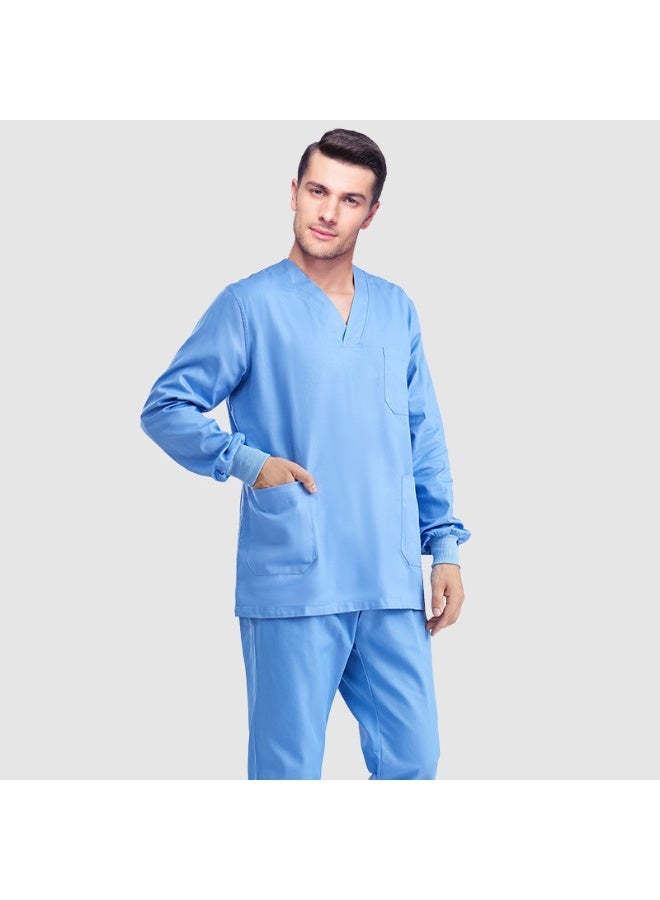 NIBEMINENT Long Sleeve Pure Cotton Lab Coat Scrub Uniform Dental Office Beauty Workwear Set for Men And Women - Image 1