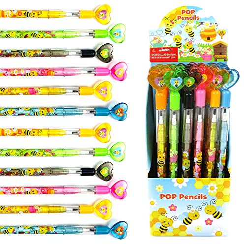 TINYMILLS 24 Pcs Bumble Bees Honeybees Multi Point Stackable Pencil with Eraser for Party Favors Baby Shower Goodie Bag Stuffers Classroom Rewards - Image 1