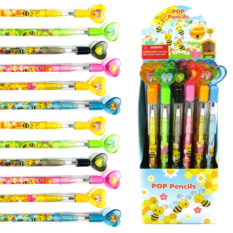 TINYMILLS 24 Pcs Bumble Bees Honeybees Multi Point Stackable Pencil with Eraser for Party Favors Baby Shower Goodie Bag Stuffers Classroom Rewards - Image 2
