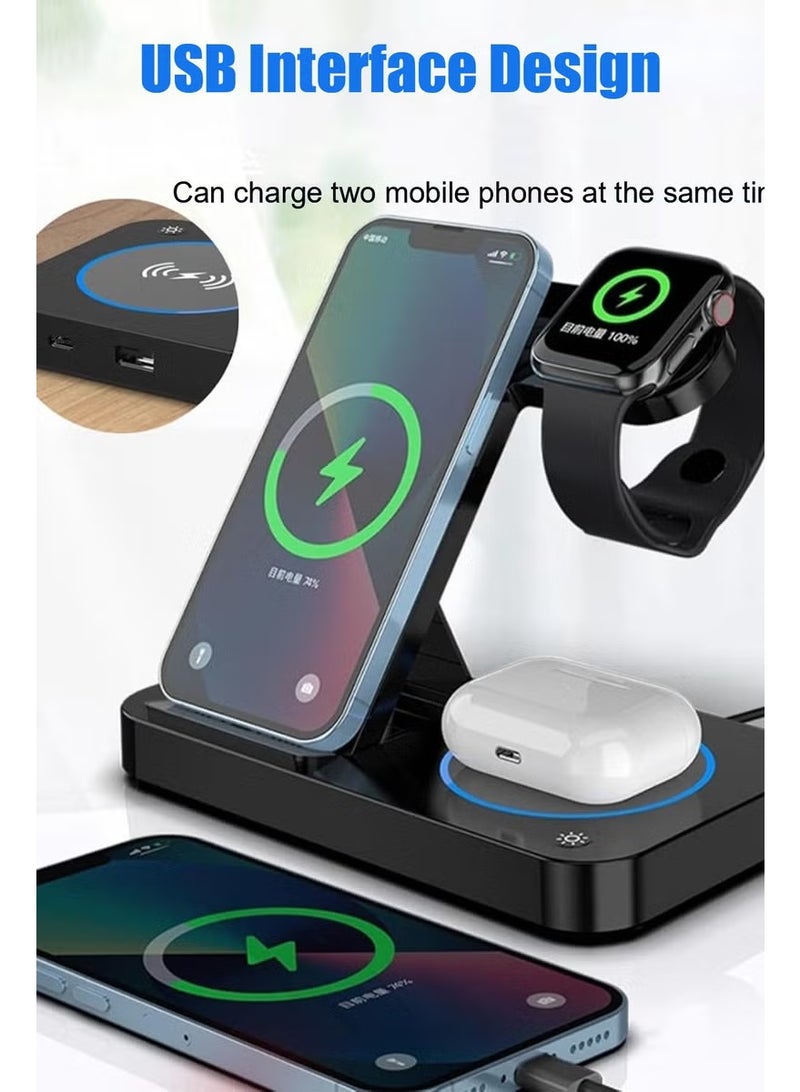 Wireless Charging Station 15W Fast Charging Station Fold 4 In 1 Fast Wireless Charging Dockfor iPhone 15/14/13/12/Pro Max/XS/XR/X IWatch 7/6/5/4/3/2/XS, AirPods Pro/3/2 - Image 1