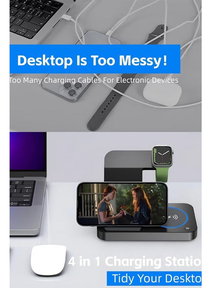 Wireless Charging Station 15W Fast Charging Station Fold 4 In 1 Fast Wireless Charging Dockfor iPhone 15/14/13/12/Pro Max/XS/XR/X IWatch 7/6/5/4/3/2/XS, AirPods Pro/3/2 - Image 2