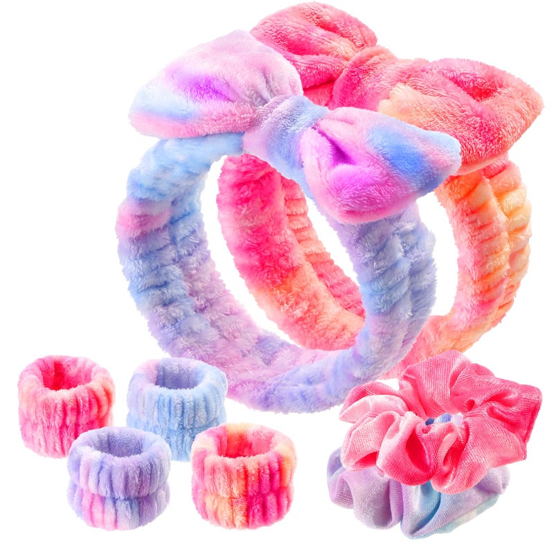 WSYUB Spa Headband and Wristband Set with Hair Scrunchies, Face Wash Headbands, Makeup Skincare Headband Wrist Bands for Washing Face - Image 1