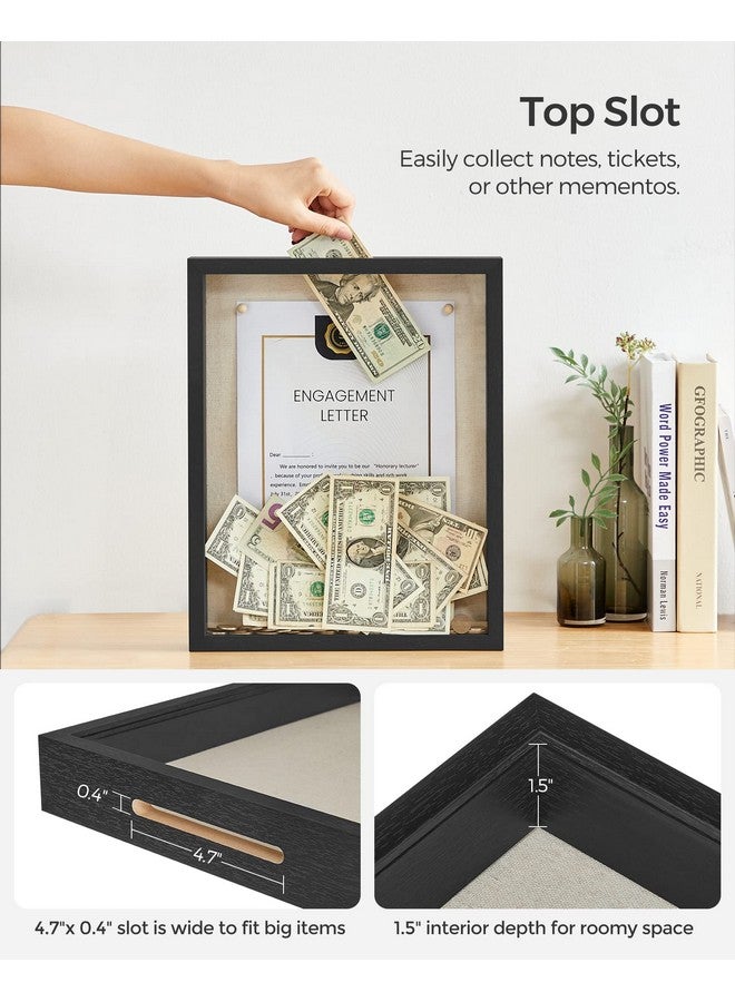 SONGMICS 11x14 Shadow Box Frame, Deep Box Frame with Top Slot and Push Pins, Picture Frame Display Case for Savings, Linen Fabric Backing for DIY Craft, Glass Front, Black, Gift - Image 4