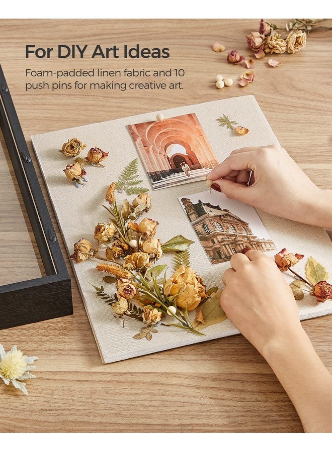 SONGMICS 11x14 Shadow Box Frame, Deep Box Frame with Top Slot and Push Pins, Picture Frame Display Case for Savings, Linen Fabric Backing for DIY Craft, Glass Front, Black, Gift - Image 2