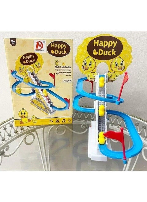 Mini Duck Climbing Toys Set, Electric Duck Race Track Toy, Fun Spinning Toy with 9 Ducks and LED Light Up and Music Button, Fun Ladder for Babies and Kids (A)