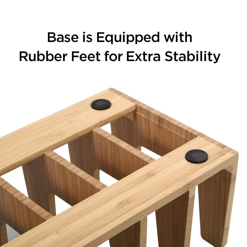 MobileVision Bamboo Pot Lid Holder Organizer for Storage in Cabinets or Kitchen Countertops, 6 Sections - Image 4
