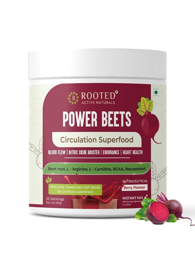 Rooted Active's PowerBeets - Beet Root Powder, Supports Nitric Oxide Production, Blood Pressure, Heart Health, Contains Non-GMO Beetroot Powder, Grape Seed Extract, BCAA, L-Arginine, L-Carnitine (250 Grams) - Image 1