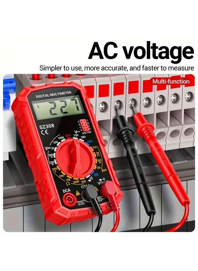 Red Mini Digital Multimeter Voltage Current Resistance Tester With LCD Backlight - Image 4