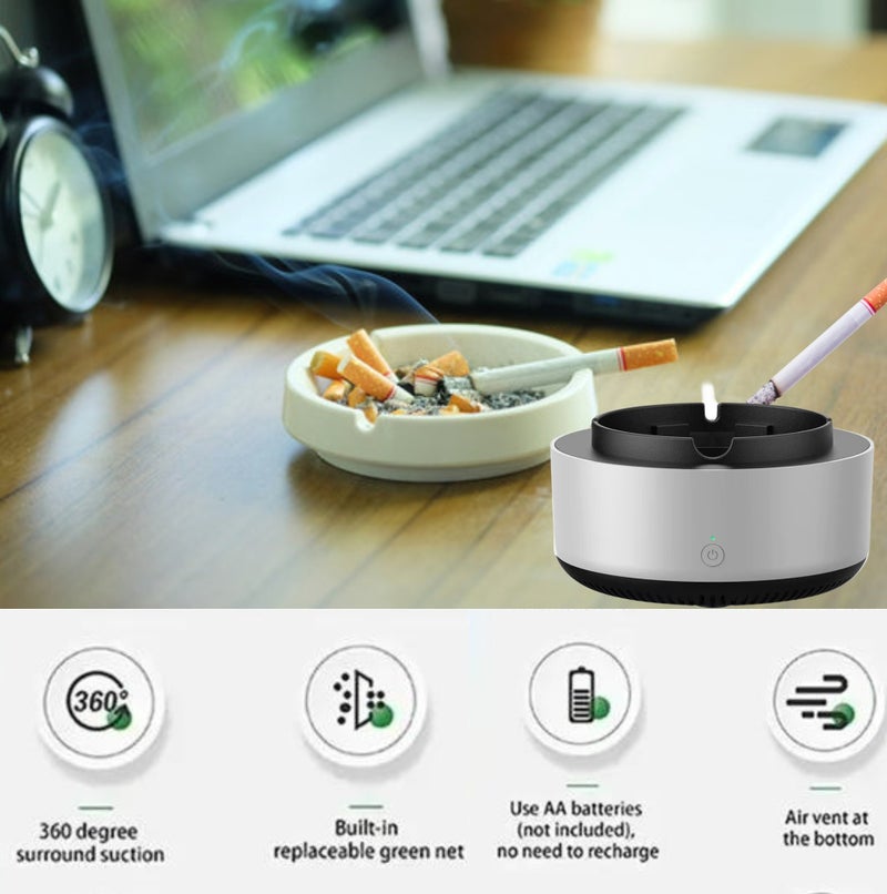 Shake Square Self Extinguishing Ashtray For Indoors, Multifunctional Air Purifier Ashtray Smart Function, Eco Friendly with Filter Best for Family car office White | Gray (Gray) - Image 2