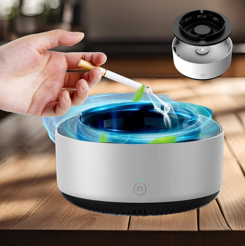 Shake Square Self Extinguishing Ashtray For Indoors, Multifunctional Air Purifier Ashtray Smart Function, Eco Friendly with Filter Best for Family car office White | Gray (Gray) - Image 1