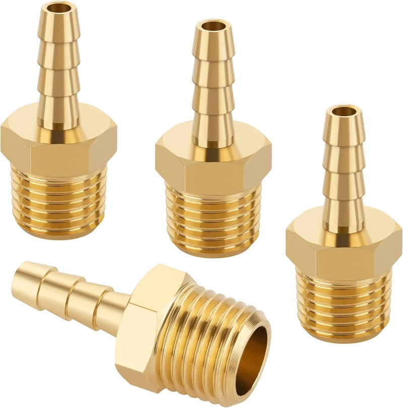 KOOTANS 4pcs Brass Hose Barb Fittings 3/16" Hose Barb to 1/4 NPT Male Thread Air Hose Fittings Brass Quick Coupler Air M Type Adapter Connector Fitting - Image 1